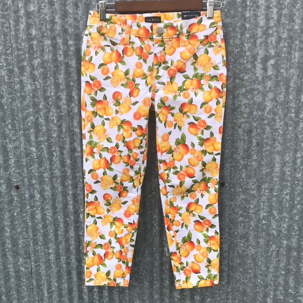 NWT Talbots Jegging Crop Length Fun Citrus Fruit Print Capri Pants